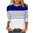 thumbnail image 1 of ZQUUVOU Women's T-Shirts Stripe Printed 3/4 Sleeve Crew Neck Tops(Dark Blue,S), 1 of 5