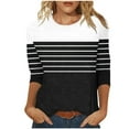 thumbnail image 1 of ZQUUVOU Women's T-Shirts Stripe Printed 3/4 Sleeve Crew Neck Tunic Causal Tops(White,XL), 1 of 5