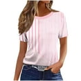 thumbnail image 1 of ZQUUVOU Women's T-Shirts Stripe Short Sleeve Crew Neck Tops(Pink,L), 1 of 4