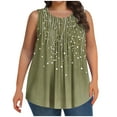 thumbnail image 1 of ZQUUVOU Women's Tank Top Plus Size Linen Round-Neck Printed Button Ruffle Hem Tops (Olive Green,3XL), 1 of 6
