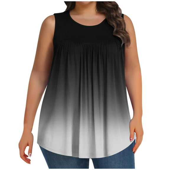 ZQUUVOU Women's Tank Top Plus Size Tie Dye Round-Neck Printed Button Ruffle Hem Tops (Black,5XL)