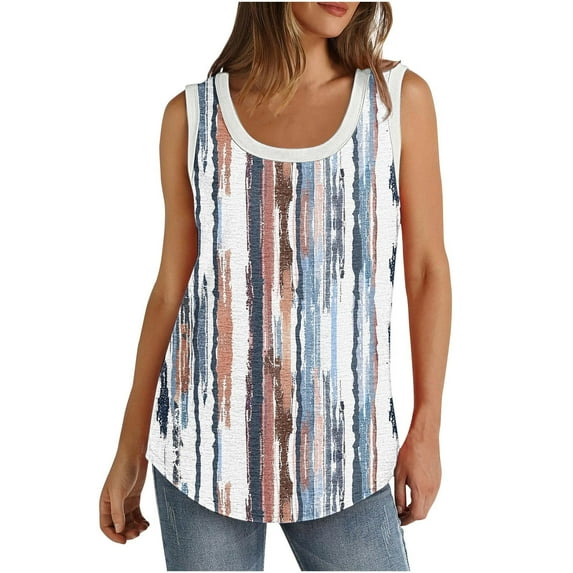 ZQUUVOU Women's Tank Tops Printed Floral Solid Color Sleeveless Crew Neck Cotton Casual Tee(B-Multicolor,L)
