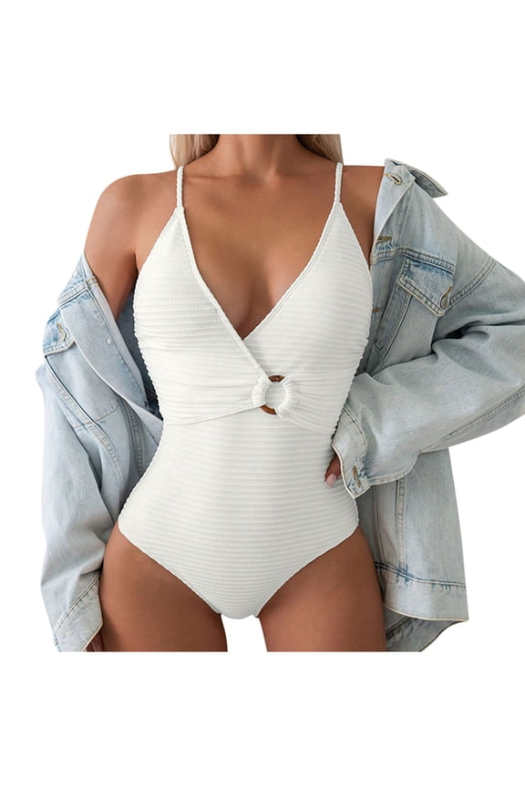 Women's Tankini Solid Color Backless Strap Swimsuit (White,L)