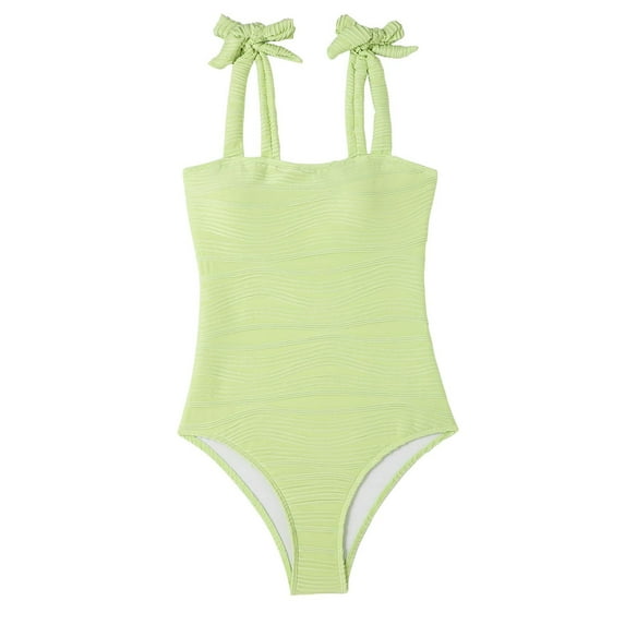ZQUUVOU Women's Tankini Solid Color Spaghetti Strap Beach Tanikini Set (Green,M)