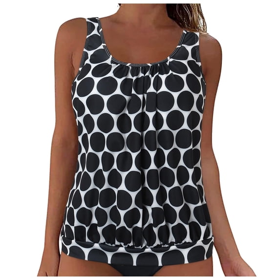 Zwiiyzr Women's Tankini Top Push-Up Padded Tummy Control Swimsuit (Black,M)