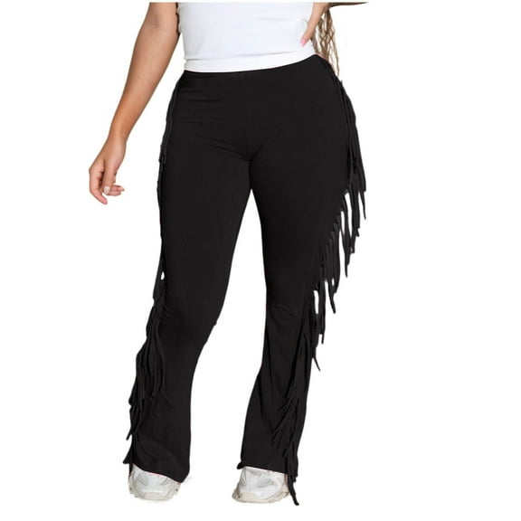 ZQUUVOU Women's Tassel Pants Casual Fringe Cotton Slim Trousers Soft Breathable Everyday Comfortable Pants Black