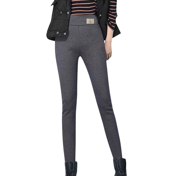 ZQUUVOU Women's Thermal Leggings Patterned Fleece Lined Thick Base Layer Slim Pants High Waist Bodycon Tights Dark Gray