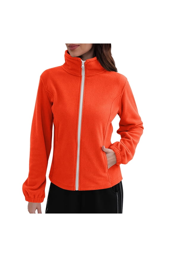 Women's Thermal Lined Jacket Thick Fall Winter Windbreaker Inner Layer Full Zip Up Neck Casual Coat with Pocket Red