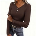 thumbnail image 1 of ZQUUVOU Women's Thermal V Neck Shirts Solid Color Button Front Long Sleeve Ribbed Slim Base Layer Tops Outerwear Coffee, 1 of 8