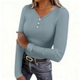 thumbnail image 1 of ZQUUVOU Women's Thermal V Neck Shirts Solid Color Button Front Long Sleeve Ribbed Slim Base Layer Tops Outerwear Light Blue, 1 of 8