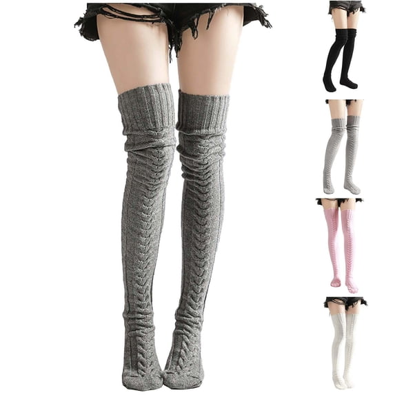 ZQUUVOU Women's Thigh High Socks Cable Knit Over Knee Socks Solid Warm Thigh High Chunky Fall Winter Cozy Over Knee Leg Warmers Dark Gray