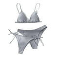 thumbnail image 1 of ZQUUVOU Women's Three Piece Bikini Set Solid Triangle Tie Back Tops with Bottom String Thong Tie Side Bathing Suits Gray, 1 of 4