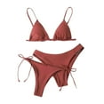 thumbnail image 1 of ZQUUVOU Women's Three Piece Bikini Set Solid Triangle Tie Back Tops with Bottom String Thong Tie Side Bathing Suits Watermelon Red, 1 of 4