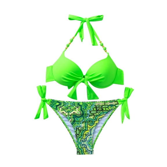 ZQUUVOU Women's Three Piece Swimsuit Tie High Waist Beach Bikini (Green,XL)