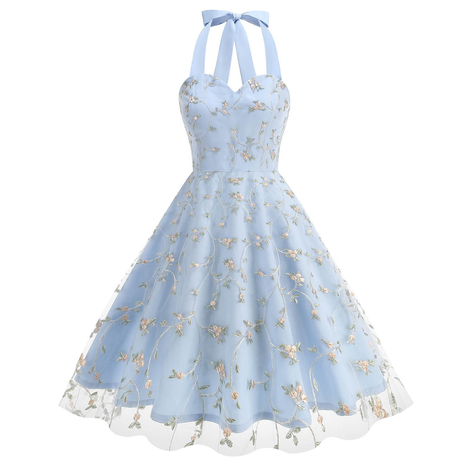Prom Mini Jacket ZQUUVOU Women's Tie Strap Dresses Tulle Prom Flower Embroidery Dress ...