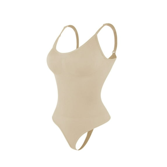 ZQUUVOU Women's Tummy Control Bodysuit Thong Seamless Sleeveless Sculpting Snatched Waist Body Suit Camisole Shapewear Beige
