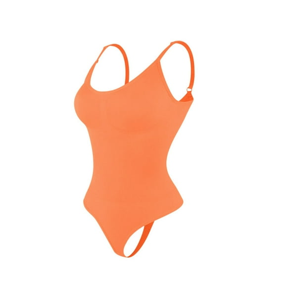 ZQUUVOU Women's Tummy Control Bodysuit Thong Seamless Sleeveless Sculpting Snatched Waist Body Suit Camisole Shapewear Orange