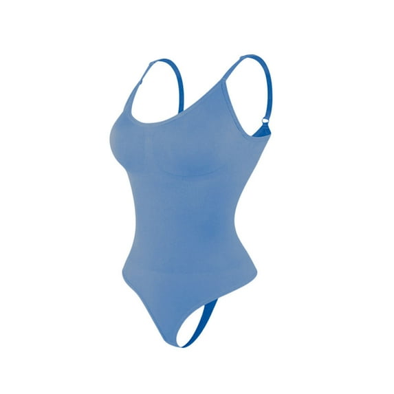 ZQUUVOU Women's Tummy Control Bodysuit Thong Seamless Sleeveless Sculpting Snatched Waist Body Suit Camisole Shapewear Sky Blue