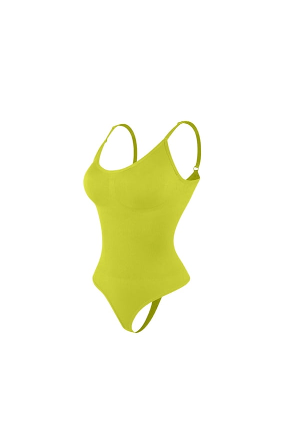 Women's Tummy Control Bodysuit Thong Seamless Sleeveless Sculpting Snatched Waist Body Suit Camisole Shapewear Yellow