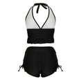 thumbnail image 1 of ZQUUVOU Women's Two Piece Solid Color Bathing Suits Roudn Neck Swimsuit (Black,S), 1 of 4