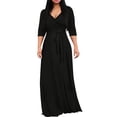 thumbnail image 1 of ZQUUVOU Women's V Neck Midi Dress 3/4 Sleeve Belted Waist Flowy Skirt Elegant Casual Outfit Spring Summer Black, 1 of 6