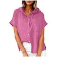 thumbnail image 1 of ZQUUVOU Women's V Neck Short Sleeve Hoodies Summer Spring Linen Button Pocket Hooded Casual Breathable Tops Hot Pink, 1 of 6