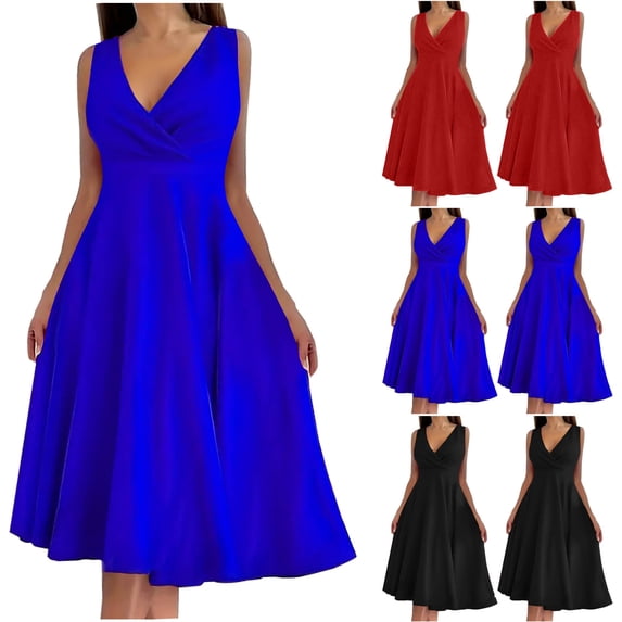 ZQUUVOU Women's V Neck Slip Dress Casual Sleeveless Cocktail Dresses Evening Gown Date Night Formal Party Dresses Black