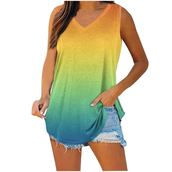 ZQUUVOU Women's V Neck Tank Top Loose Fit T Shirts Sleeveless Casual Summer Blouse Tunic Tees Cute Trendy Clothes Yellow