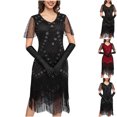 thumbnail image 1 of ZQUUVOU Women's Vintage Beaded Fringe Gown Sparkling Sequin Round Neck Short Sleeve Banquet Dress for Gala Party Gold, 1 of 7