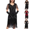 thumbnail image 1 of ZQUUVOU Women's Vintage Beaded Fringe Gown Sparkling Sequin Round Neck Short Sleeve Banquet Dress for Gala Party White, 1 of 8