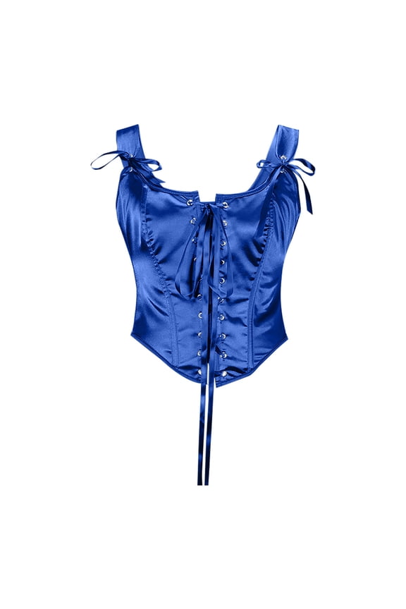Women's Vintage Corset Top Solid Color Lace Up Adjustable Ties Gothic Steampunk Renaissance Fair Festival Outfits Blue B