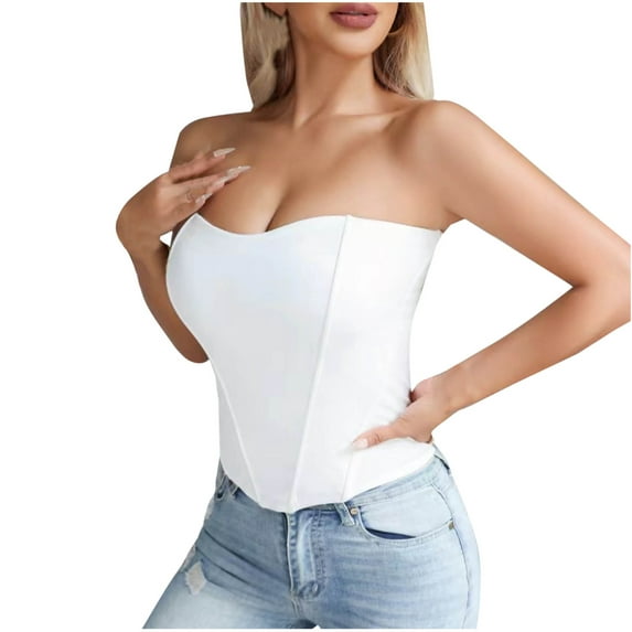 ZQUUVOU Women's Vintage Corset Tops Boned Structure Bustier with Rib Evening Strapless Celebration Party Going Out Tops White