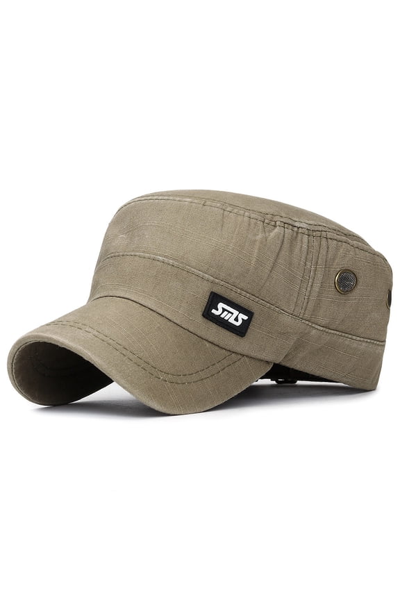Women's Vintage Flat Top Cadet Cap Washed Cotton Unisex Solid Color Hat Adjustable Strap Fashion Daily Wear Olive Green