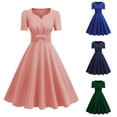 thumbnail image 1 of ZQUUVOU Women's Vintage Guest Dress Solid V Neck Short Sleeve Elegant Cocktail Gown for Wedding Garden Party Navy, 1 of 9