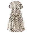 thumbnail image 1 of ZQUUVOU Women's Vintage Linen Dress Polka Dot V Neck Short Sleeve Maxi Dress Collared Casual Fit Flowy Long Dress Beige, 1 of 6