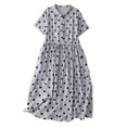 thumbnail image 1 of ZQUUVOU Women's Vintage Linen Dress Polka Dot V Neck Short Sleeve Maxi Dress Collared Casual Fit Flowy Long Dress Blue, 1 of 7