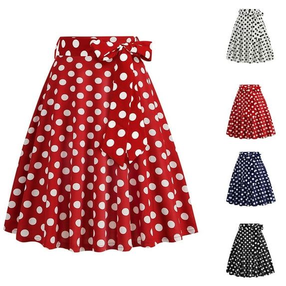 ZQUUVOU Women's Vintage Midi Skirt Polka Dot High Waist Wrap Tie Front Flared Trumpet Hem Elegant Pencil Skirt Red