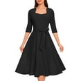 thumbnail image 1 of ZQUUVOU Women's Vintage Tiered Dress 3/4 Sleeve Tie Waist Flowy Maxi Skirt Square Neck Knee Length Gown Outfit Black, 1 of 8