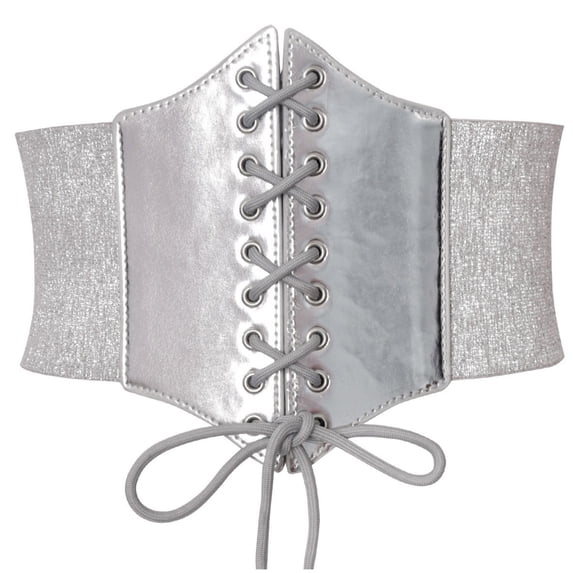 ZQUUVOU Women's Waist Cincher Fashion Vintage Court Style Lace Up Wide Decorative Belt Tummy Control Corset Shapewear Silver