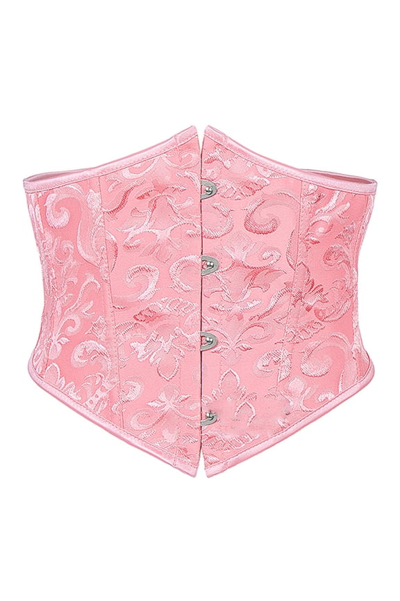 Women's Waist Trainer Belt Underbust Jacquard Court Style Adjustable Tummy Control Corset Shapewear Latex Cincher Pink