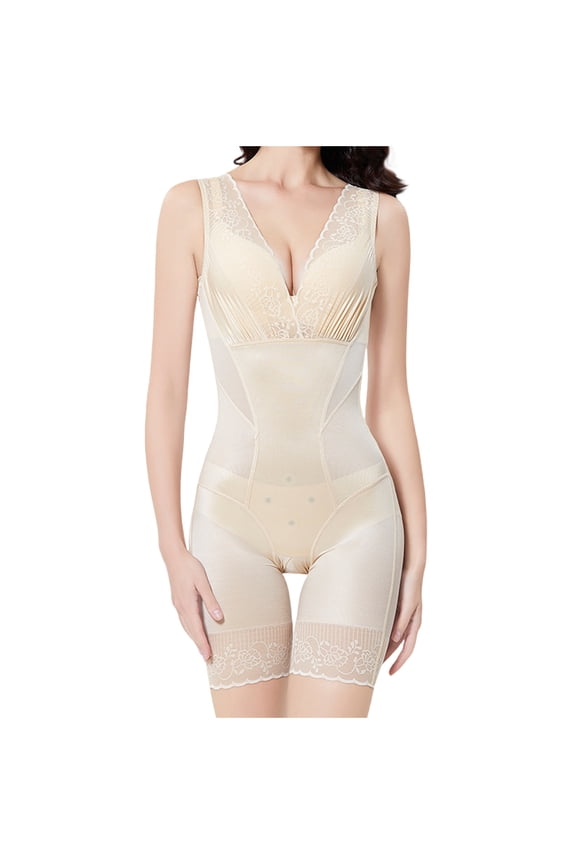 Women's Waist Trainer Shapewear Bodysuits Tummy Control Seamless Full Low Back Faja Body Shaper Butt Lifter Beige B