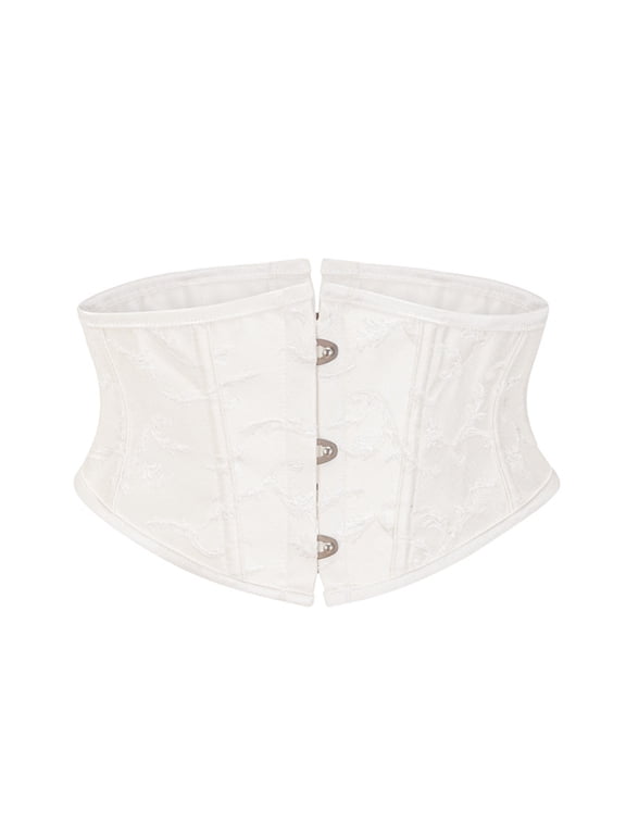 Women's Waist Training Corsets Waist Trainer Corset Tops Vintage Paisley Lace Up Boned Underbust Boned Body Shaper White