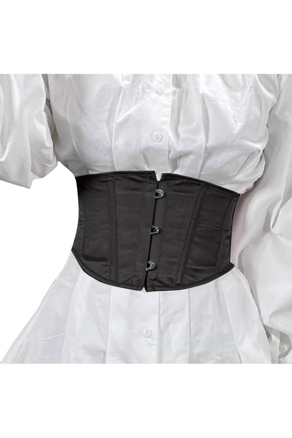 Women's Waist Training Underbust Corset Short Fashionable Vintage Boned Waist Trainer Tummy Control Latex Girdle Black