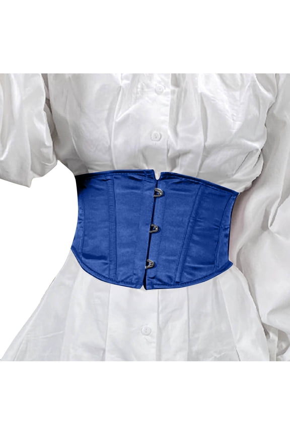 Women's Waist Training Underbust Corset Short Fashionable Vintage Boned Waist Trainer Tummy Control Latex Girdle Blue