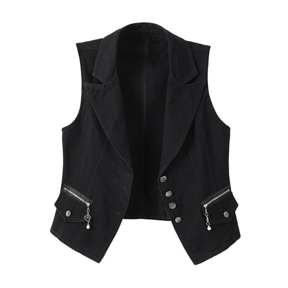 ZQUUVOU Women's Washed Denim Vest Sleeveless Button Front Notch Lapel Casual Jean Jacket Dressy Spring Summer Layering Piece Black
