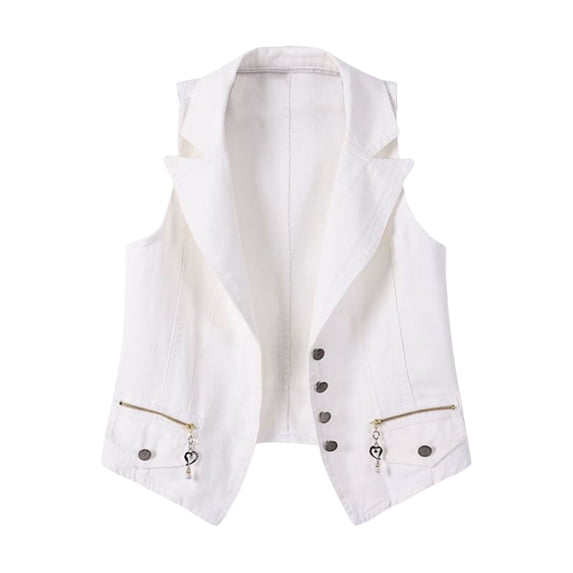 ZQUUVOU Women's Washed Denim Vest Sleeveless Button Front Notch Lapel Casual Jean Jacket Dressy Spring Summer Layering Piece White
