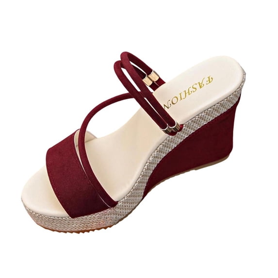 ZQUUVOU Women's Wedge Sandals Heeled Chunky Sole Open Toe Suede Slip on Casual Summer Comfy Cork Sandals Footwear Burgundy