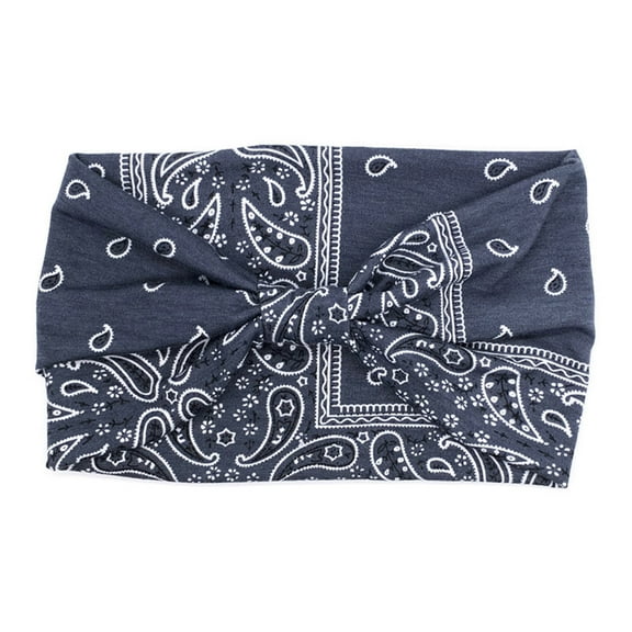 ZQUUVOU Women's Wide Headband Bohemian Paisley Printed Stretch Cotton Sport Hair Band Turban Fashion Accessory Dark Gray