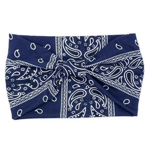 ZQUUVOU Women's Wide Headband Bohemian Paisley Printed Stretch Cotton Sport Hair Band Turban Fashion Accessory Navy