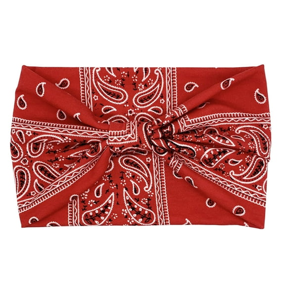 ZQUUVOU Women's Wide Headband Bohemian Paisley Printed Stretch Cotton Sport Hair Band Turban Fashion Accessory Red